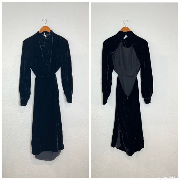 NEW FAME AND PARTNERS Velvet Long Sleeve Mock Midi Dress - Picture 2 of 11